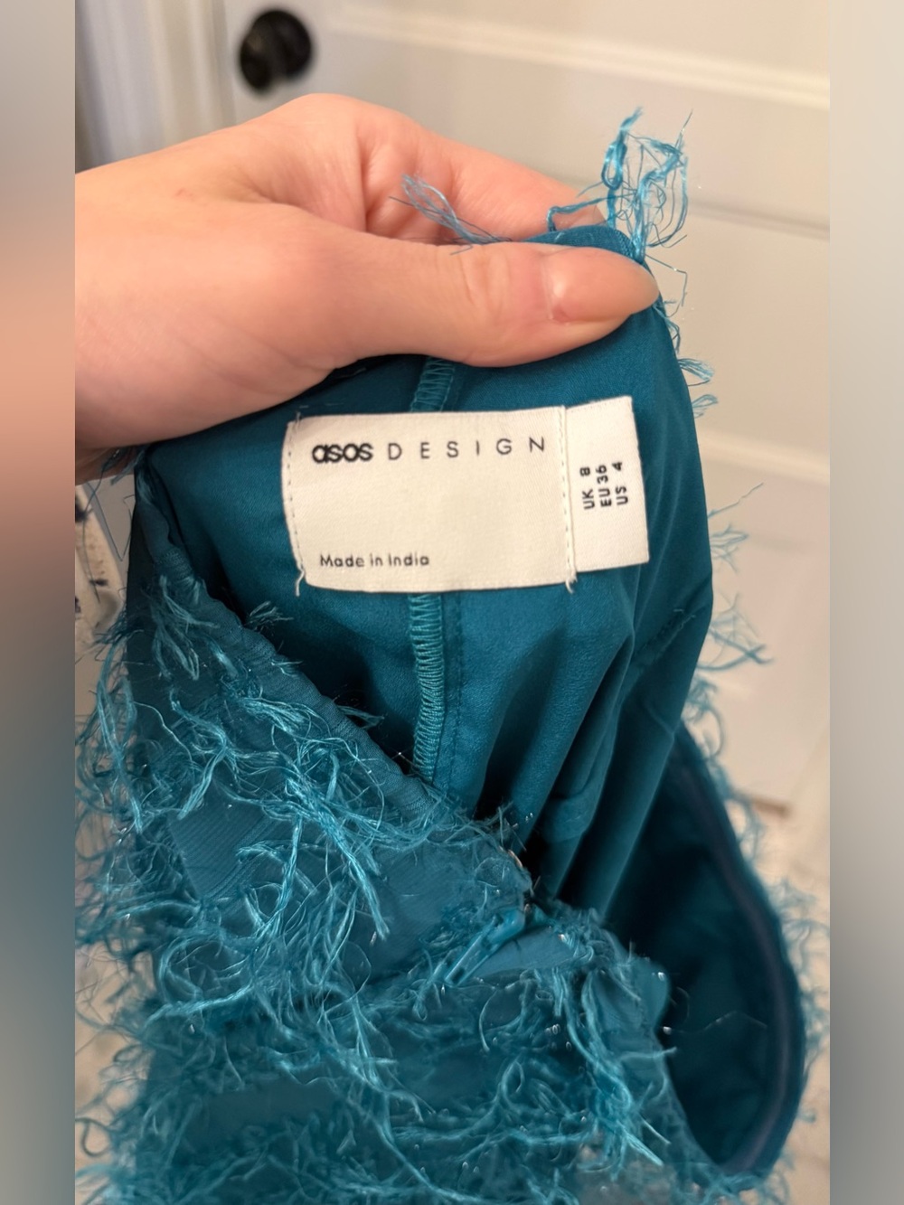 ASOS DESIGN fluffy, bandeau midi/maxi dress in bright teal - Picture 4 of 7